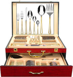 75-Pc Luxury Flatware Set for 12 w/Storage Case 24K Gold Premium Dining Cutlery Service - 18/10 Surgical Stainless Steel Silverware Hostess Serving Set in a Chest