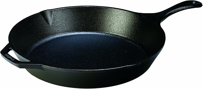 Lodge Seasoned Cast Iron Skillet - PFAS-Free, Non-Toxic Cookware - Use with an Oven, Stove, Grill, or Campfire - Naturally Non-Stick & Oven Safe - 13.25 Inches
