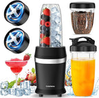 Colarlemo 12-Piece Smoothie Blender Maker 25,000 RPM Personal Blender for Ice Crushing Smoothies & Frozen Drinks Nuts with 23oz, 32oz, 37oz Portable Cups Two 6-Leaf Stainless Steel Blades, Matte Black