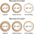 Round Woven Placemats - Boho Rattan Placemats Natural Water Hyacinth Farmhouse Weave Place Mats, Rustic Braided Wicker Table Mats for Dining Table,Home,Wedding (12 inch Set of 6)