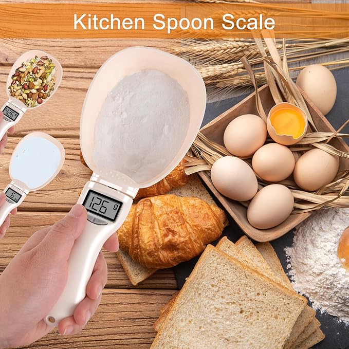 Digital Measuring Spoon, Weighing Food Measuring Scoop Scale, LCD Electronic Food Scale for Kitchen Gadget, Baking Cooking Coffee, Pet Dog Cat Food, High Precision Grams Measuring Cup, Mom Gifts