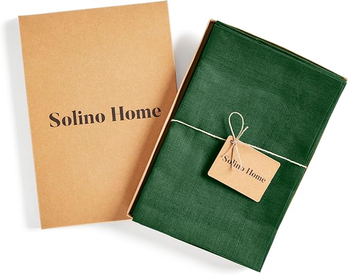 Solino Home Linen Napkins Set of 4-100% Pure Linen Pine Green Dinner Napkins Cloth 20 x 20 Inch for New Year - Fete, Handcrafted and Machine Washable