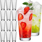 12 pcs Drinking Glasses, Origami Style Highball Glasses, 10oz Glass Cups, Elegant Ripple Vintage Glassware, Coffee Glasses, Durable Drinkware Cups for Cocktails, Water, Juice, Beer, Whiskey