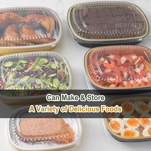 Oval Aluminum Foil Takeout Containers with Lids (5 Pack) – 2X Thicker Heavy Duty Black Food To-Go Trays for Restaurants, Delivery, Meal Prep & Food Service, 25oz