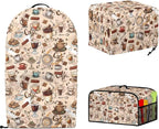 Coffee Tea Patterns Small Kitchen Appliance Protection Bread Toaster， Blender, Slow Cooker Cover， Dust Fingerprint Protection Kitchen Accessories Set 3PCS