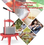 EJWOX Fruit Wine Press 2.38 Gal - Heavy-duty T-Handle & Cross-beam, Stainless Steel Juice Maker for Apple, Grape, Home Brewing