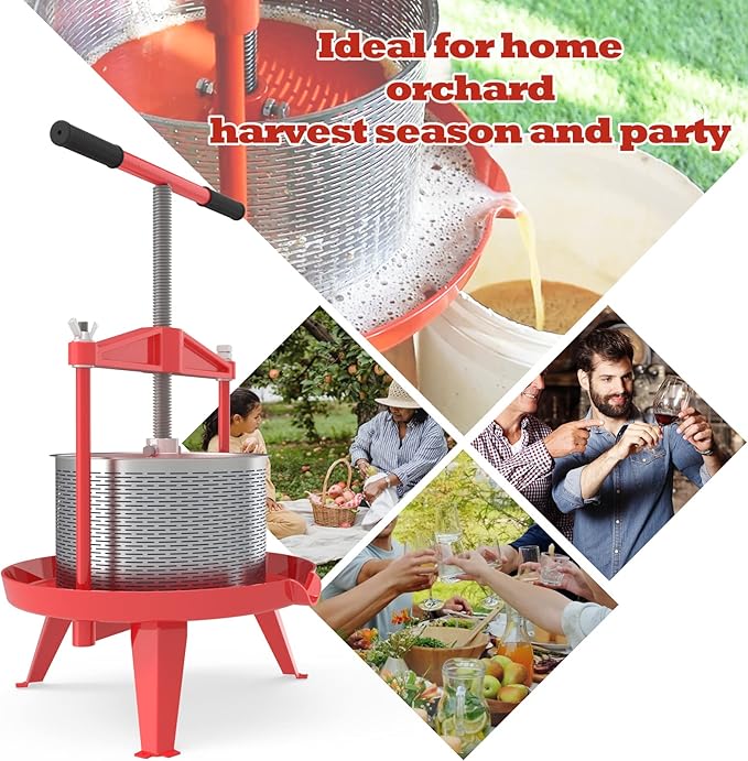 EJWOX Fruit Wine Press 2.38 Gal - Heavy-duty T-Handle & Cross-beam, Stainless Steel Juice Maker for Apple, Grape, Home Brewing
