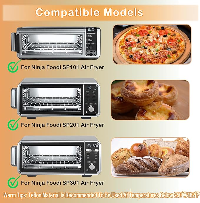 6Pcs Reusable Air Fryer Liners for Ninja, 12 × 12in Non-Stick Liners for Bottom of Toaster Oven, 3 × Liners + 3 × Mesh Sheets, Pre-Cut Square Baking/Microwave/Grill Mat for SP101/SP201/SP301/SP351