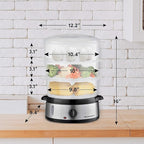 Elite Gourmet Maxi-Matic Electric Food Vegetable Steamer with BPA-Free 3 Tier Stackable, Nested Basket Trays, Auto Shut-off 60-min Timer, 800W, 9 Quart, Stainless Steel