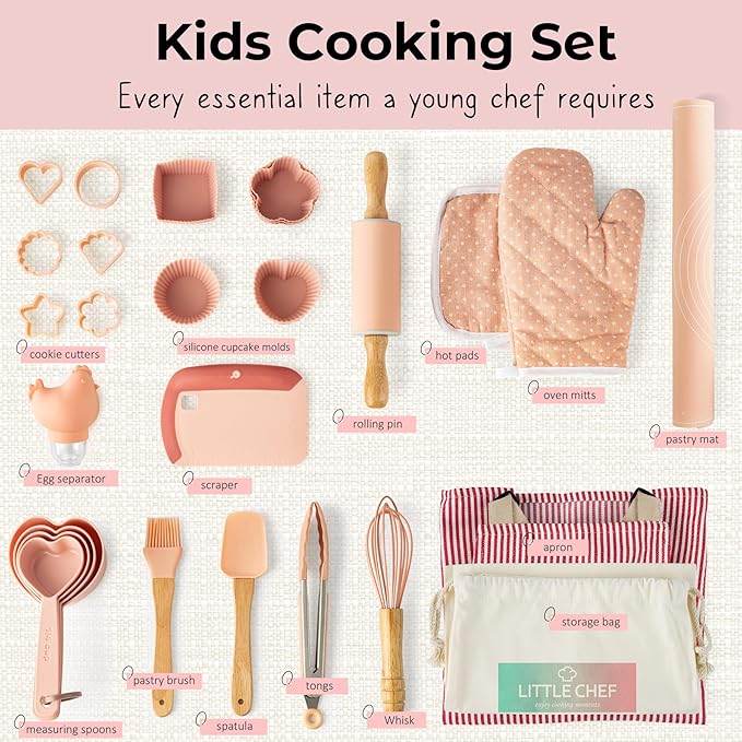 Ultimate Baking Kit for Kids - 38 Piece Kitchen Tools, Food Grade Silicone, BPA/BPS Free - Real Cooking Set for Ages 8-12 - Girls Boys Birthday Stocking Stuffer - Danish Orange