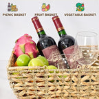 Wicker Picnic Basket with Handles, Wicker Baskets with Wooden Base for Picnic, Camping & Storage Basket