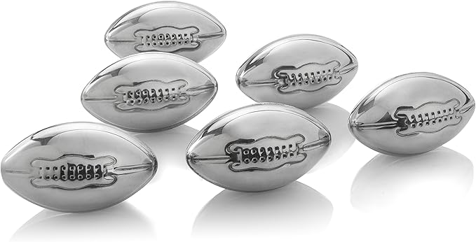 The Wine Savant Football Whiskey Stones, Superbowl Chillers, Whiskey Rocks, Great for Parties or for Bar Use Tool, 6 Stones Rocks Cubes for Whiskey, Bourbon Vodka, Scotch