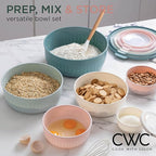 COOK WITH COLOR Prep Bowls with Lids- Wide and Deep Nesting Plastic Small Mixing Bowl Set with Lids, 12 Piece Set - Wide Bowls, Teal and Pink