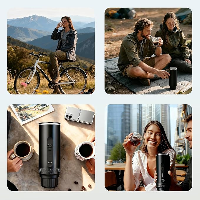 Portable Electric Espresso Machine, Travel Coffee Maker for Camping, Car Coffee Maker Self-Heating With Ground Coffee