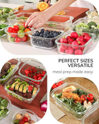 2-Pack Glass Food Storage Containers with Tempered Lids (630ml/2.7cup) - Airtight Snap Lock, Microwave & Oven Safe (-4℉~ 950°F), Freezer to Baking Dish, BPA-Free, Gift Box (Gray)