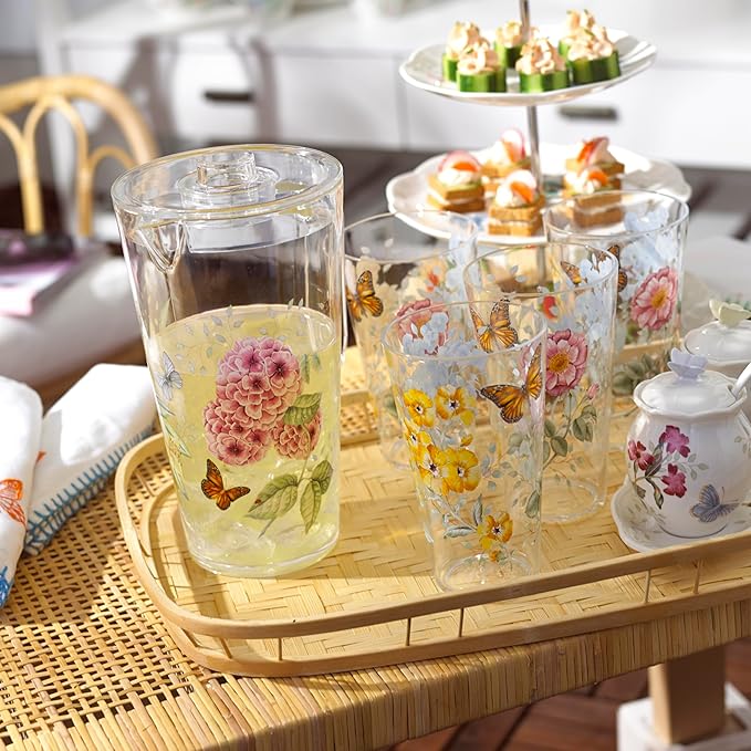 Lenox 866239 Butterfly Meadow Acrylic 4-Piece Highball Set, 20 oz, Acrylic NOT GLASS (Pack of 3)