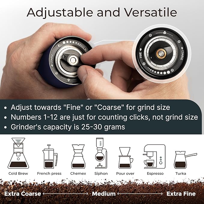 Premium Manual Coffee Grinder for Espresso, Pour Over & French Press with Stainless Steel Conical Burr, Precision Adjustable Hand Grinder, Compact Travel Size - by Alpaca Ventures
