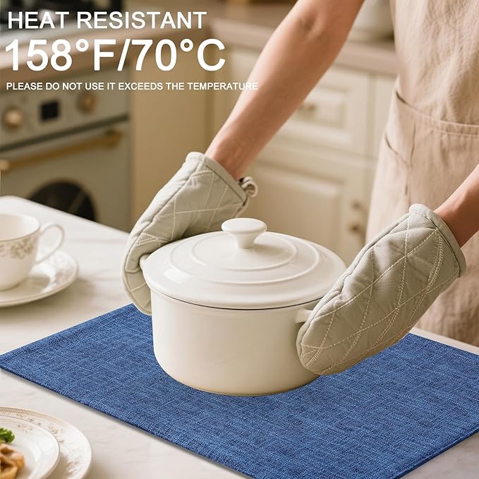 Homaxy Cloths Placemats for Dining Table Set of 6, Heat Resistant Washable Cotton Linen Blend Table Mats, Easy to Clean Place Mats for Indoor Outdoor Party Kitchen Decoration, 13" x 18", Blue