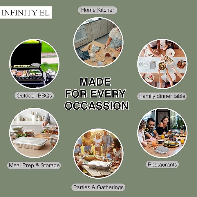 INFINITY EL Disposable Aluminum Foil Pan Lids 25 Pack | Half Size 13" x 11" Insulated Foil Pan Lids | Heavy Duty Aluminum Foil Lids for Catering, Food Storage, Turkey, Lasagna, Parties & Meal Prep