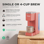 Tastyle Single Serve Coffee Maker, Iced and Hot Coffee Machine for K Cup & Grounds, Compact Design, 40oz Removable Water Reservoir, 6 to 24 Oz Brew Sizes, Fits 7.3" Travel Mug, Salmon