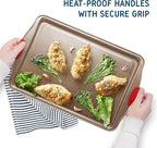 Baking Sheet Set, 3-Piece Cookie Sheet Set with Silicone Handles, Steel Baking Pans Set, Durable Baking Sheets for Oven, BPA Free Cookie Sheets for Baking Nonstick Set, Sheet Pan - Bronze Baking Pan