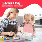 Perlli Kids Cake & Cupcake Baking Set – 51 Pieces Real Utensils & Decorating Kit with Carrier Safe Baking Supplies Gift for Junior Chefs Girls & Boys (Pink)