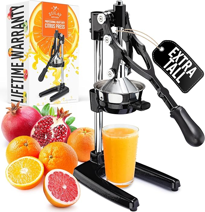 Zulay Kitchen Extra Tall Citrus Press Manual Juicer - Manual Orange Juice Squeezer, Fits Tumblers, Tall Glasses and Cups - Fruit Press & Juice Press, Juice Presser Machine & Citrus Juicer Manual