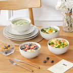 MALACASA 16 Pieces Dinnerware Sets, Modern Relief Design Plates and Bowls Sets, White Dish Set for 4, Kitchen Ceramic Dinner Plates Dishware Set, Microwave and Dishwasher Safe, Series LYDIA