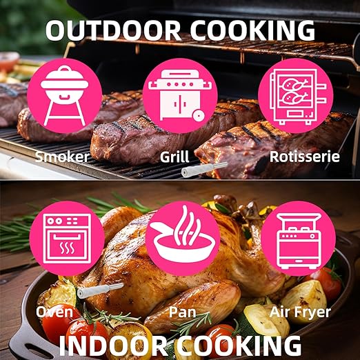 Wireless Smart Meat Thermometer with Bluetooth | Long Range | Measures Internal & Ambient Temp | for BBQ, Oven, Grill, Kitchen, Smoker, Rotisserie