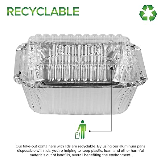 Stock Your Home 1 lb Small Aluminum Pans with Lids (25 Pack), Foil Pans with Clear Plastic Lids, Disposable Cookware & Takeout Trays for Restaurants & Catering