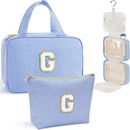 YOOLIFE Graduation Gifts for Her - Hanging Toiletry Bag for Women, Travel Toiletry Bag Makeup Bag, Personalized Travel Essentials for Women - Letter G, Blue