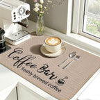 Findosom Dish Drying Mat, 17"x 32" Super Absorbent & Hide Stain Coffee Mat, Cuttable Drying Mat for Kitchen Counter, Coffee Bar Accessories, Under Dish Rack, Coffee Maker, Espresso Machine, Linen