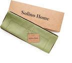 Solino Home Linen Placemats Set of 4 - Classic Hemstitch Moss Green Placemats 14 x 19 Inch - 100% Pure Linen Table Mats for Winter