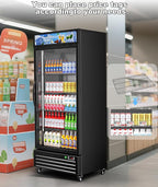 Tylza Commercial Refrigerator with Glass Door Display Beverage Fridge, 21.2 Cu Ft Upright Beverage Cooler Merchandiser with Rebound Door, Fast Cooling, Low Noise, Black