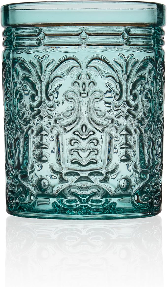 Godinger Old Fashioned Whiskey Glasses, Drinking Glasses, Vintage Decor, Glass Cups, Water Glasses, Cocktail Glasses - Jax Collection, 12oz, Seafoam, Set of 4