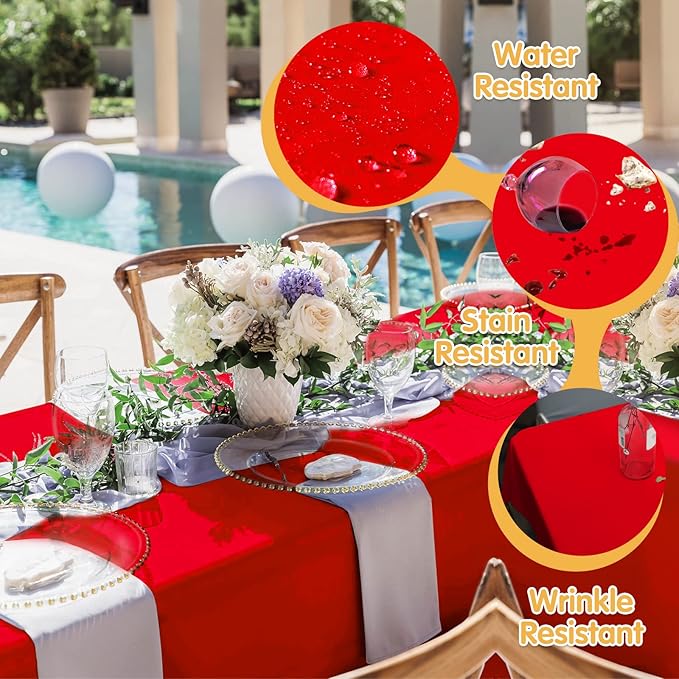 BRILLMAX 10 Pack Red Tablecloths 70 x 120 Inch for 6ft or 8ft Rectangle Tables - Rectangular Bulk Linen Polyester Fabric Washable Cloth Cover for Wedding Reception Banquet Birthday Party
