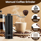 Manual Coffee Grinder with Precision Conical Burr – Adjustable Hand Coffee Grinder with Double Bearings – Stainless Steel Portable Coffee Mill for Espresso, French Press,Travel & Camping