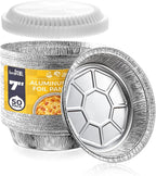 Fit Meal Prep 50 Pack 7" Round Aluminum Foil Pans with Clear Dome Lids, Pie Tins Disposable 7 inch with Lids, Take Out Containers, Freezer Oven Safe Aluminum Baking Pans for Storing, Cooking, Storage