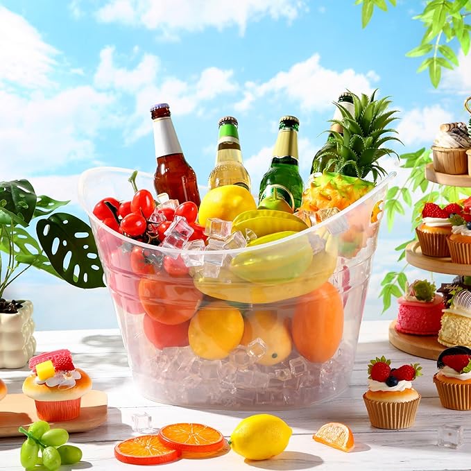 meekoo 6 Pcs Plastic Ice Buckets Bulk with Handles 4.5L Oval Storage Tub Large Capacity Ice Drink Bucket for Easter Summer Party Bar Wine Beer Champagne Beverage Bottle Cooler(18 L,Clear)