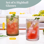 Green Hobnail Drinking Glasses Set of 6,15 oz Vintage Highball Glasses,Drinkware Kitchen Glasses for Cocktail,Iced Coffee,Beer,Ice Tea,Wine,Whiskey,Water