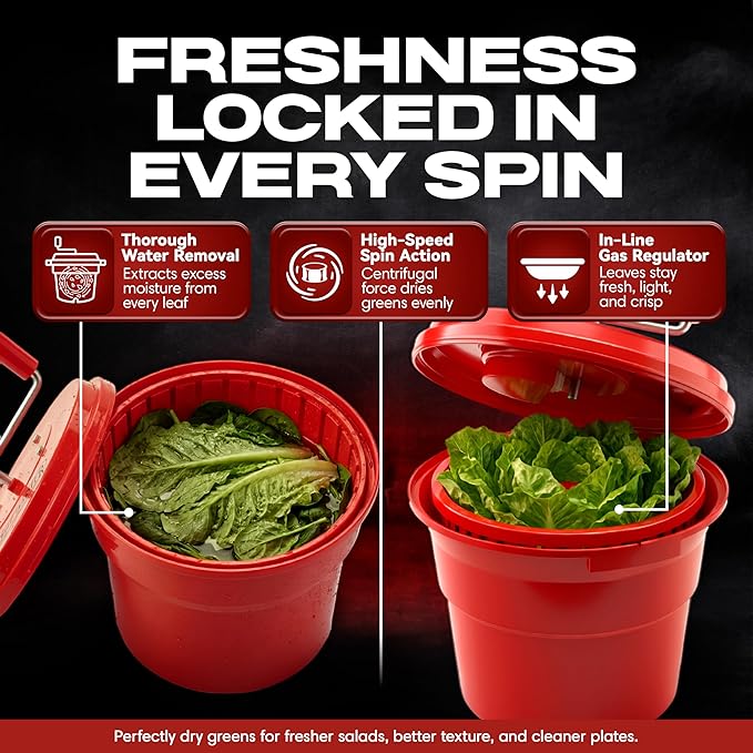 5 Gallon Chef Master Salad Spinner Dryer – Large Capacity, Economy Lettuce Spinner and Fruit Washer Bowl with Strainer - Sealed Gearbox - Fits 5-6 Heads of Lettuce - Durable Spinner Mechanism - 90008