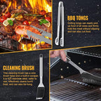 BBQ Grill Tools Set 16-inch Heavy Duty, 6 Pcs- Barbecue Utensils Kit for Camping, Kitchen, Outdoor Cooking,Suitable as a Gift for Men, Fathers, Friends