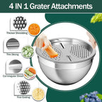 Nicdiet Mixing Bowls with Airtight Lids, Stainless Steel Mixing Bowl Set with 3 Metal Nesting Bowls, Colander & Grater, Non-Slip Bottoms, Size 1.5, 2.5, 5 QT, Great for Mixing & Serving, Black