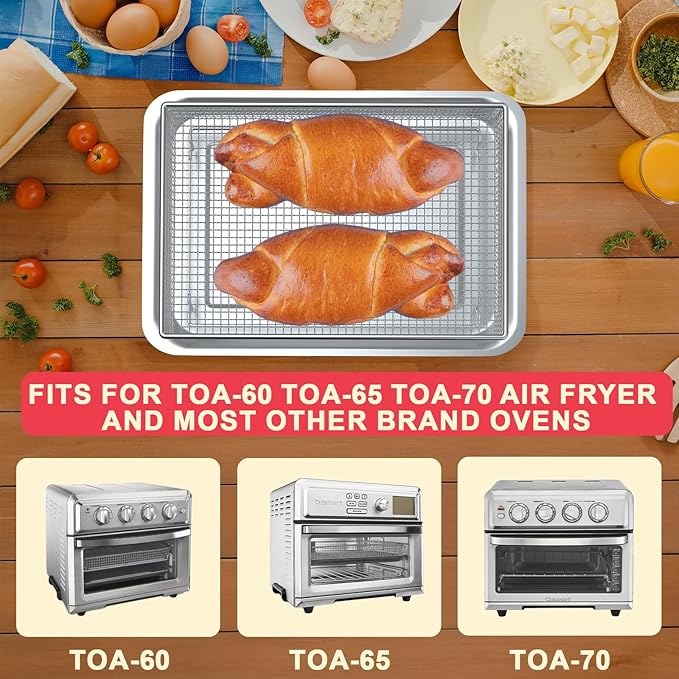 Oven Air Fryer Basket and Tray for Cuisinart Convection Oven, Stainless Steel Toaster Oven Pans and Trays for Cuisinart TOA-060 TOA-065 TOA-70,Replacement Parts for Cuisinart and Most Oven Accessories