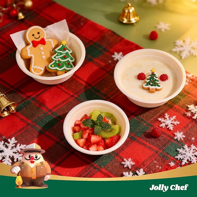 JOLLY CHEF Compostable Disposable Paper Bowl [16 oz] Heavy Duty Soup Containers [150 Pack] Biodegradable Bagasse Hot Cold Food Eco-Friendly Sugarcane Microwavable Bowls for Salad Milk Thanksgiving Day