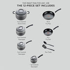 T-fal Ultimate Hard Anodized Nonstick Cookware Set 12 Piece, Oven Broiler Safe 400F, Lid Safe 350F, Kitchen Cooking Set w/Fry Pans, Saucepans, Dutch Oven, Pots and Pans, Dishwasher Safe, Onyx
