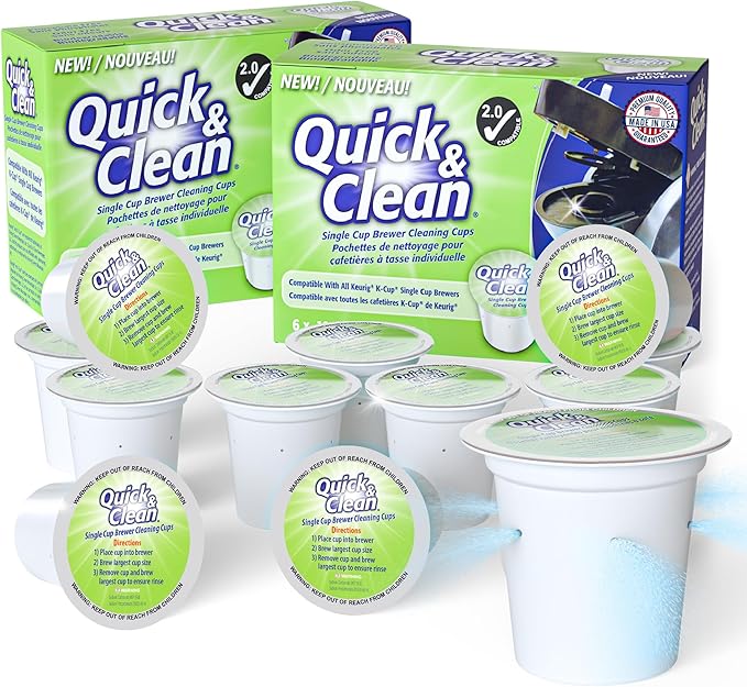 Quick & Clean [12-Pack] Keurig Cleaning Pods - K Cup Cleaner Pod For Keurig - 2.0 Coffee Machine Compatible, Removes Stains, Non-Toxic and Eco-Friendly