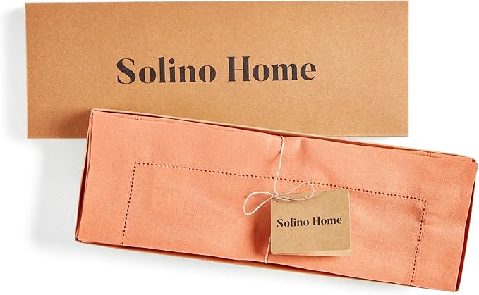 Solino Home Linen Cloth Placemats Set of 4-100% Pure Linen Hemstitch Coral Placemats 14 x 19 Inch - Classic Hemstitch Table Place Mats for Valentines