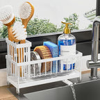 Cisily Sponge Holder for Kitchen Sink, Sink Caddy Organizer with High Brush Holder, Kitchen Countertop Organizers and Storage Essentials, Rustproof 304 Stainless Steel (White, 9.25″)