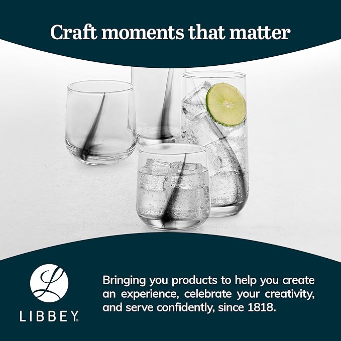Libbey Ascent Black Ribbon 16 Piece Tumbler and Rocks Glass Set